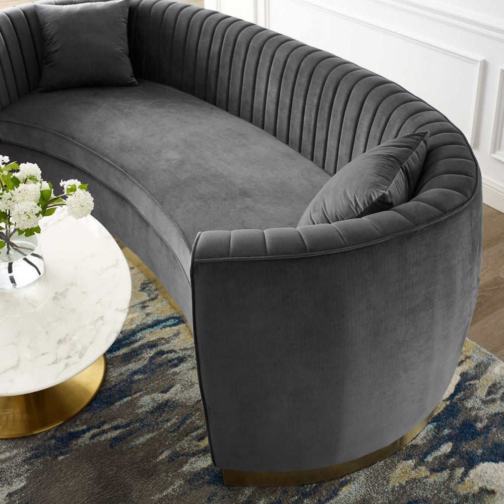Enthusiastic Vertical Channel Tufted Curved Performance Velvet Sofa, Gray