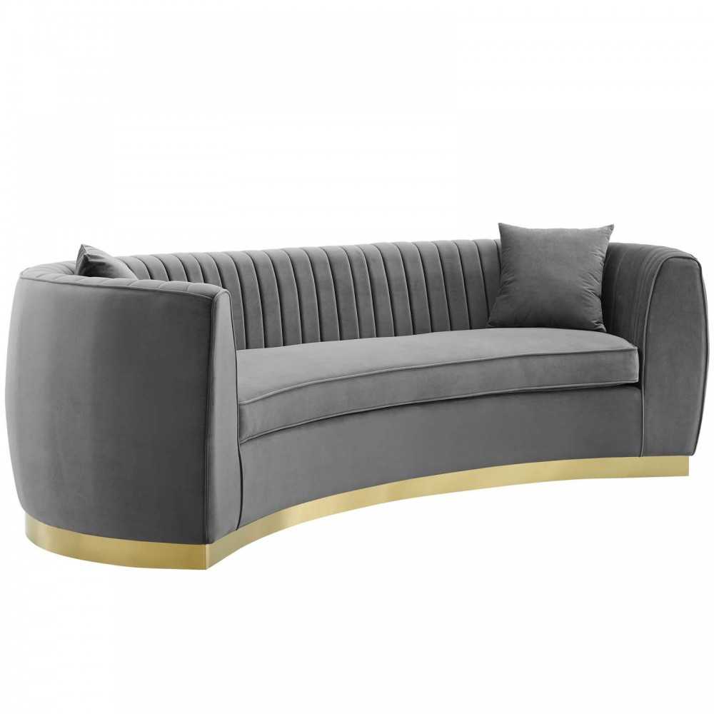 Enthusiastic Vertical Channel Tufted Curved Performance Velvet Sofa, Gray