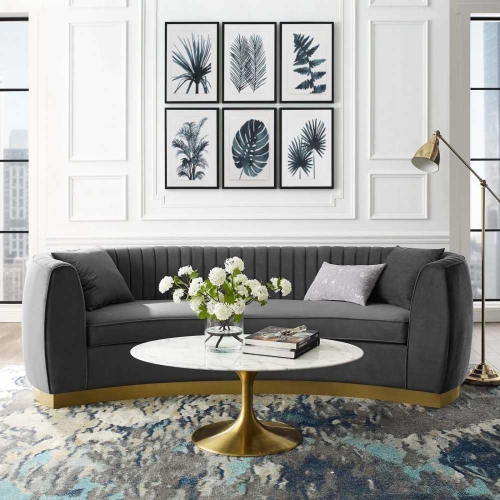 Enthusiastic Vertical Channel Tufted Curved Performance Velvet Sofa, Gray