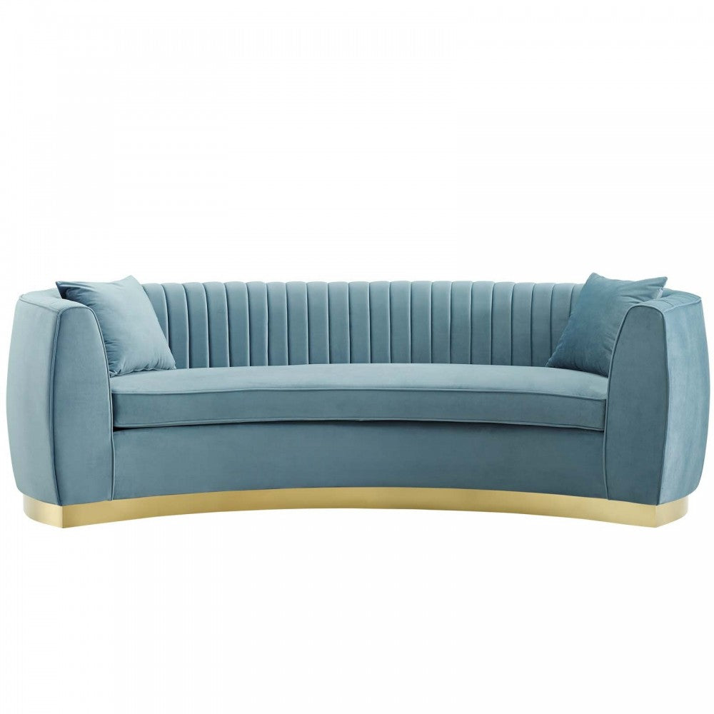 Enthusiastic Vertical Channel Tufted Curved Performance Velvet Sofa, Light Blue