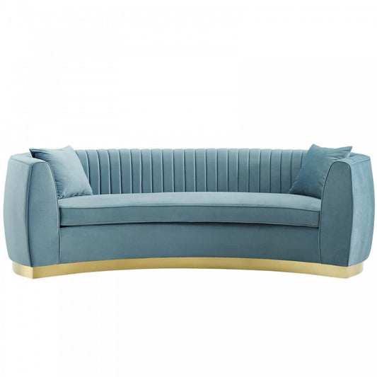 Enthusiastic Vertical Channel Tufted Curved Performance Velvet Sofa, Light Blue