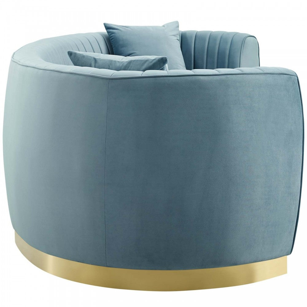 Enthusiastic Vertical Channel Tufted Curved Performance Velvet Sofa, Light Blue