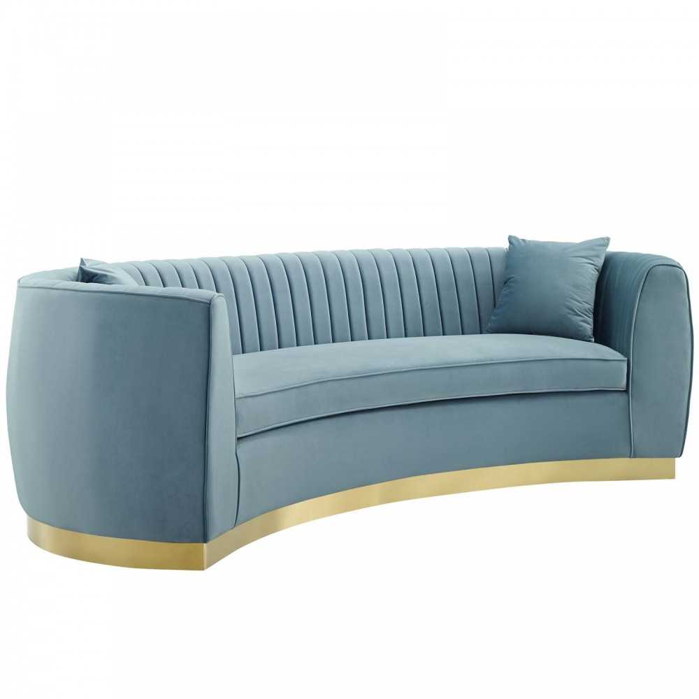 Enthusiastic Vertical Channel Tufted Curved Performance Velvet Sofa, Light Blue