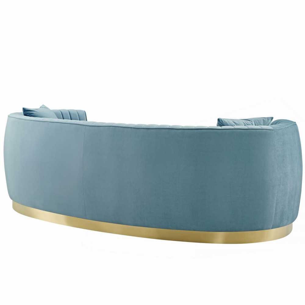 Enthusiastic Vertical Channel Tufted Curved Performance Velvet Sofa, Light Blue