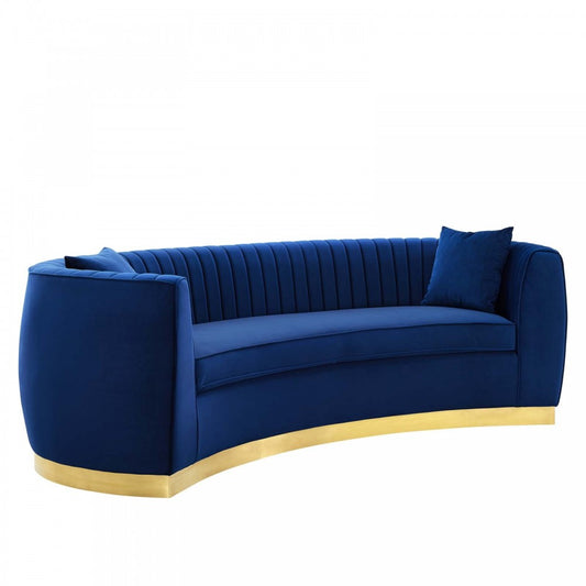 Enthusiastic Vertical Channel Tufted Curved Performance Velvet Sofa, Navy