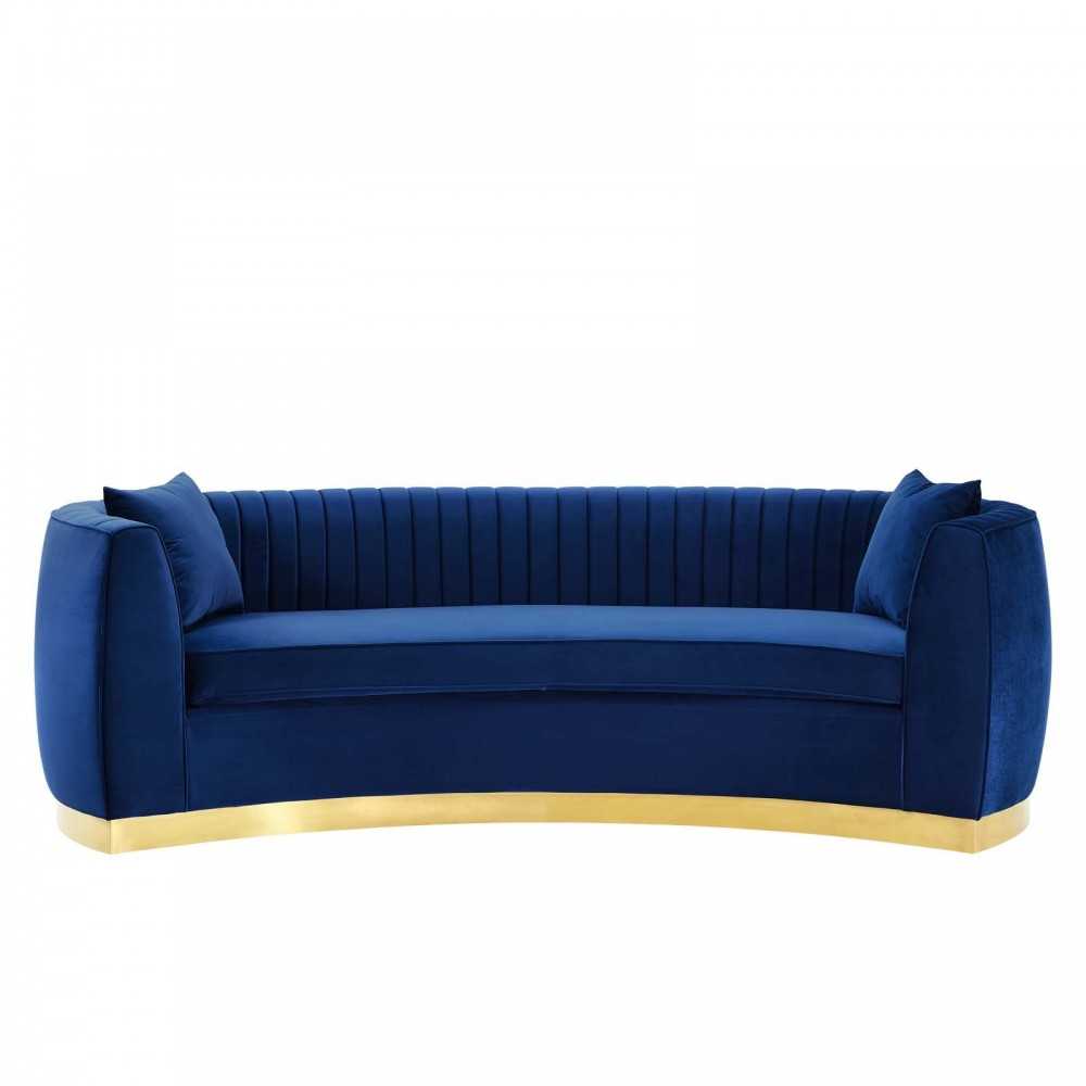 Enthusiastic Vertical Channel Tufted Curved Performance Velvet Sofa, Navy