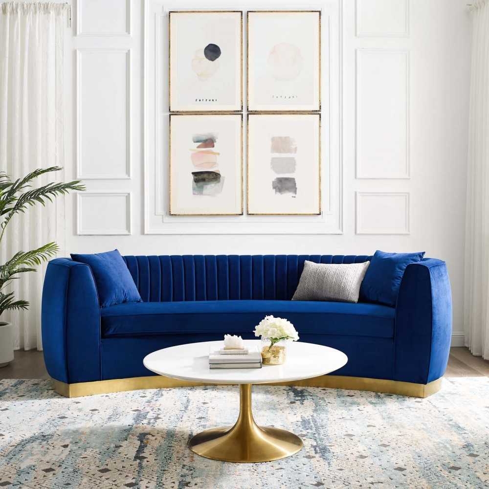 Enthusiastic Vertical Channel Tufted Curved Performance Velvet Sofa, Navy