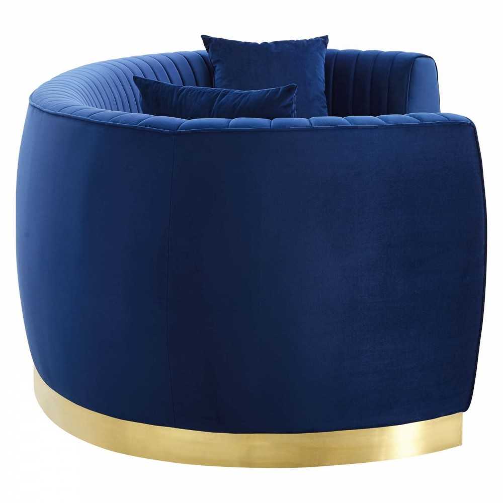 Enthusiastic Vertical Channel Tufted Curved Performance Velvet Sofa, Navy