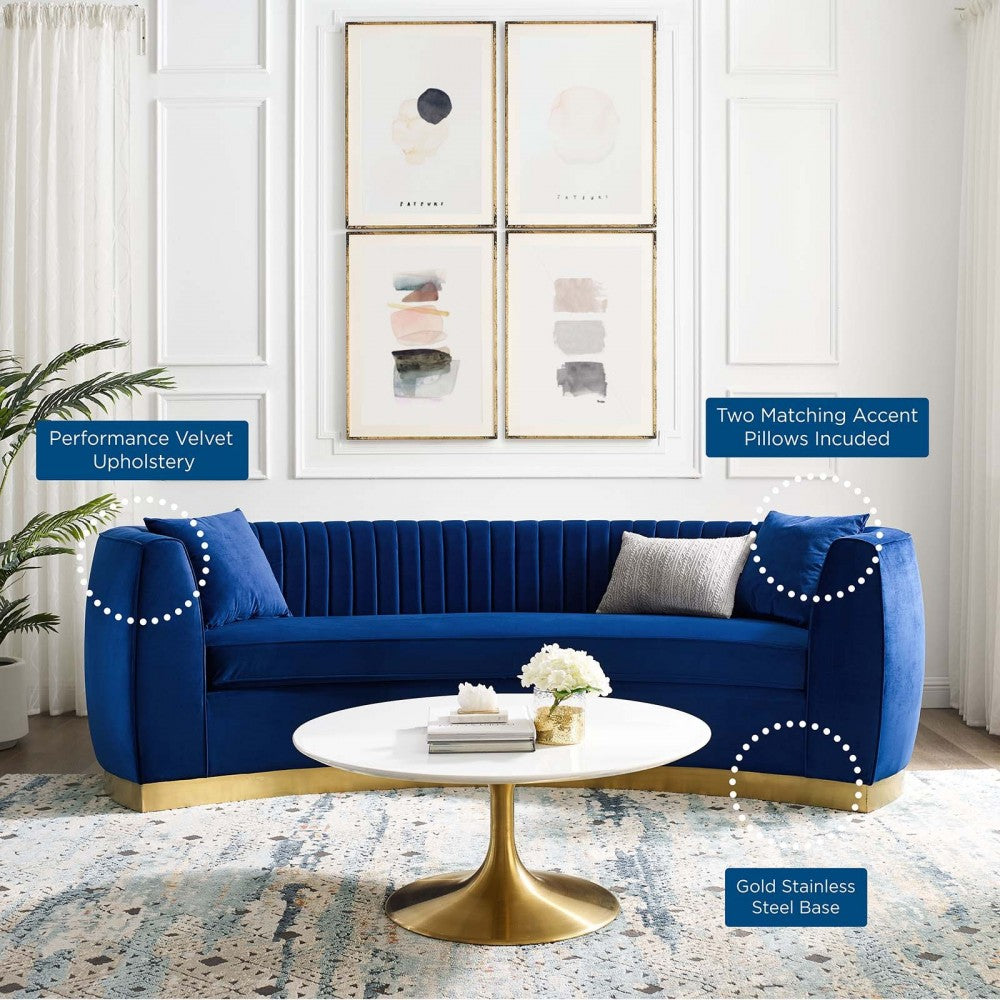 Enthusiastic Vertical Channel Tufted Curved Performance Velvet Sofa, Navy