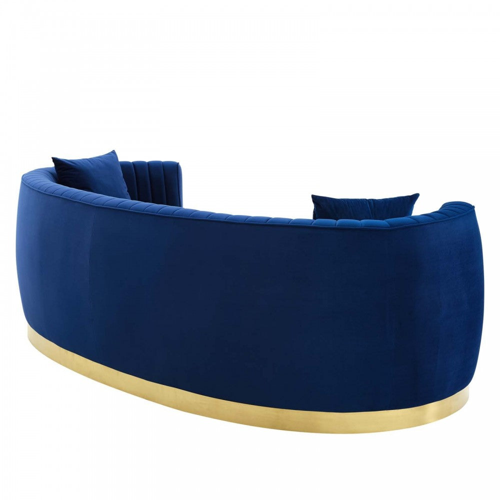 Enthusiastic Vertical Channel Tufted Curved Performance Velvet Sofa, Navy