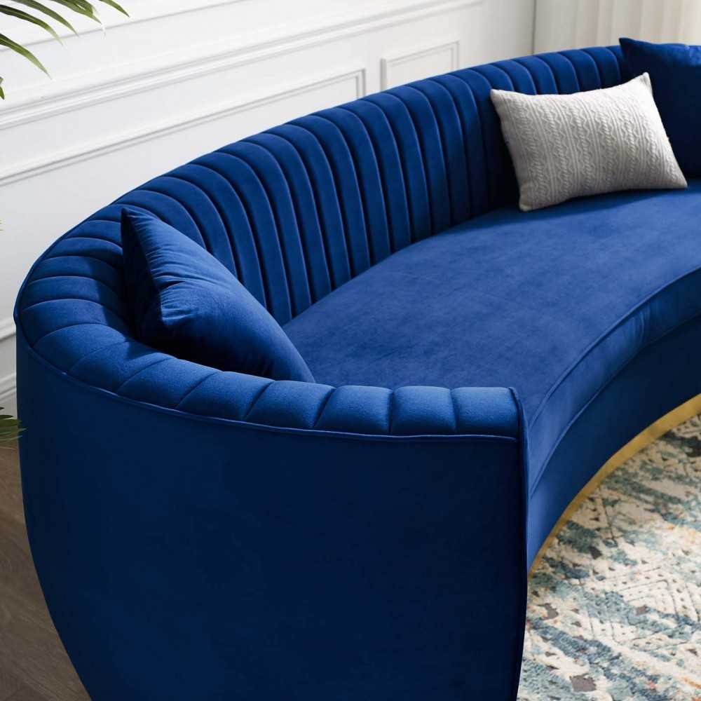 Enthusiastic Vertical Channel Tufted Curved Performance Velvet Sofa, Navy