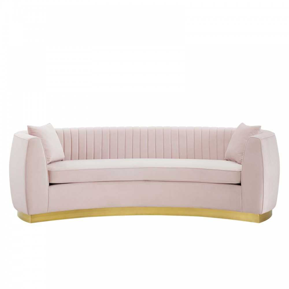 Enthusiastic Vertical Channel Tufted Curved Performance Velvet Sofa, Pink