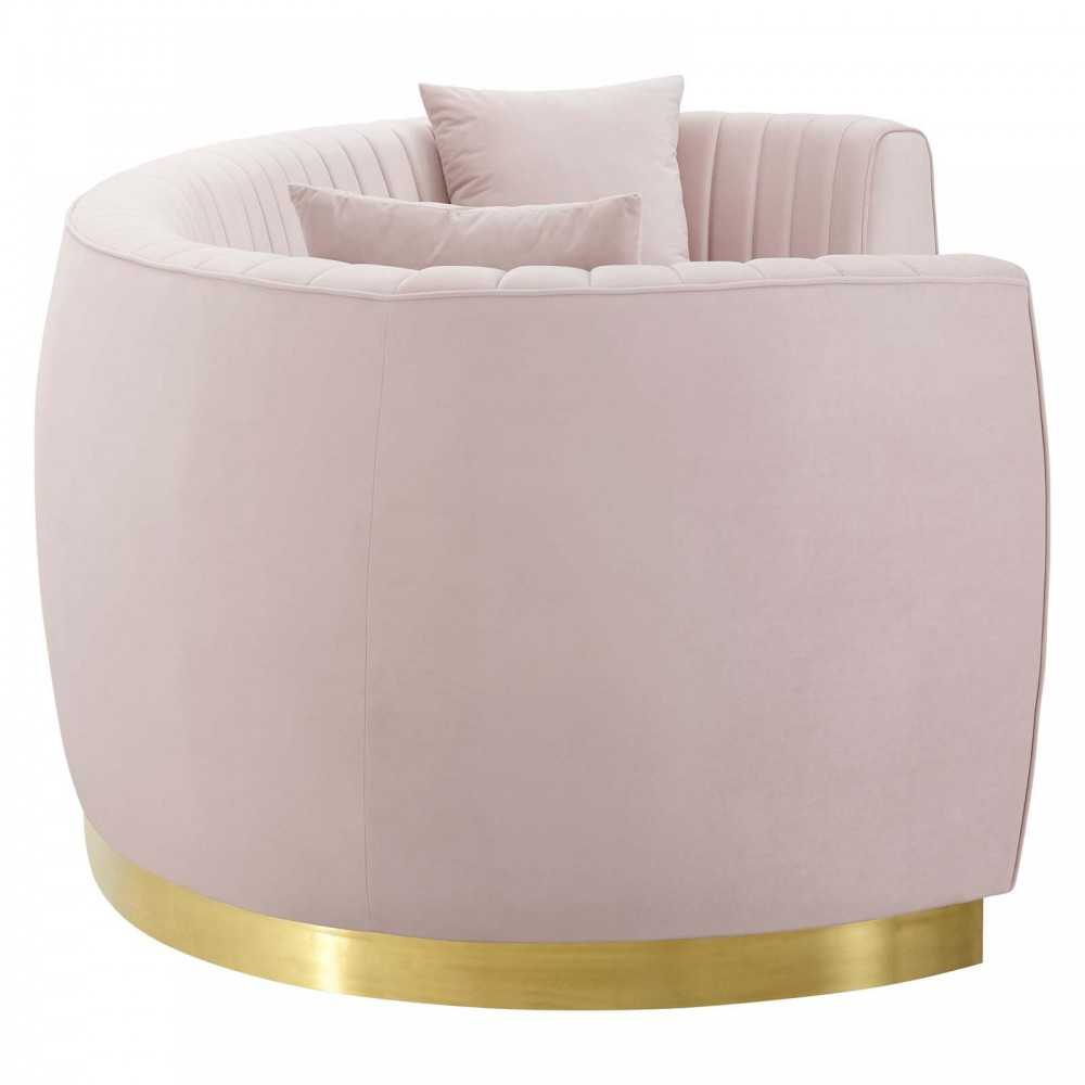 Enthusiastic Vertical Channel Tufted Curved Performance Velvet Sofa, Pink