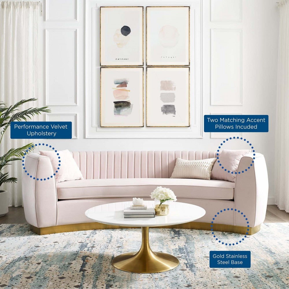 Enthusiastic Vertical Channel Tufted Curved Performance Velvet Sofa, Pink