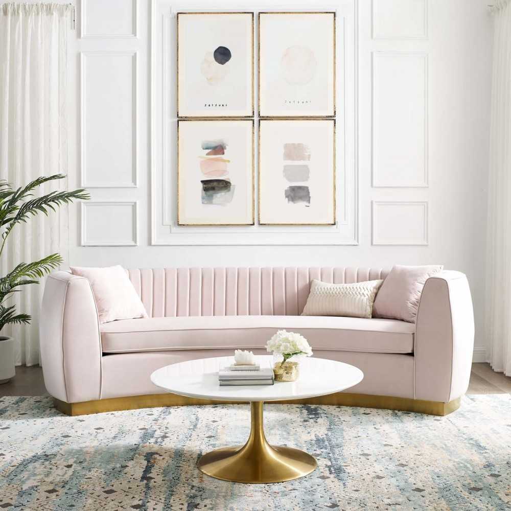 Enthusiastic Vertical Channel Tufted Curved Performance Velvet Sofa, Pink