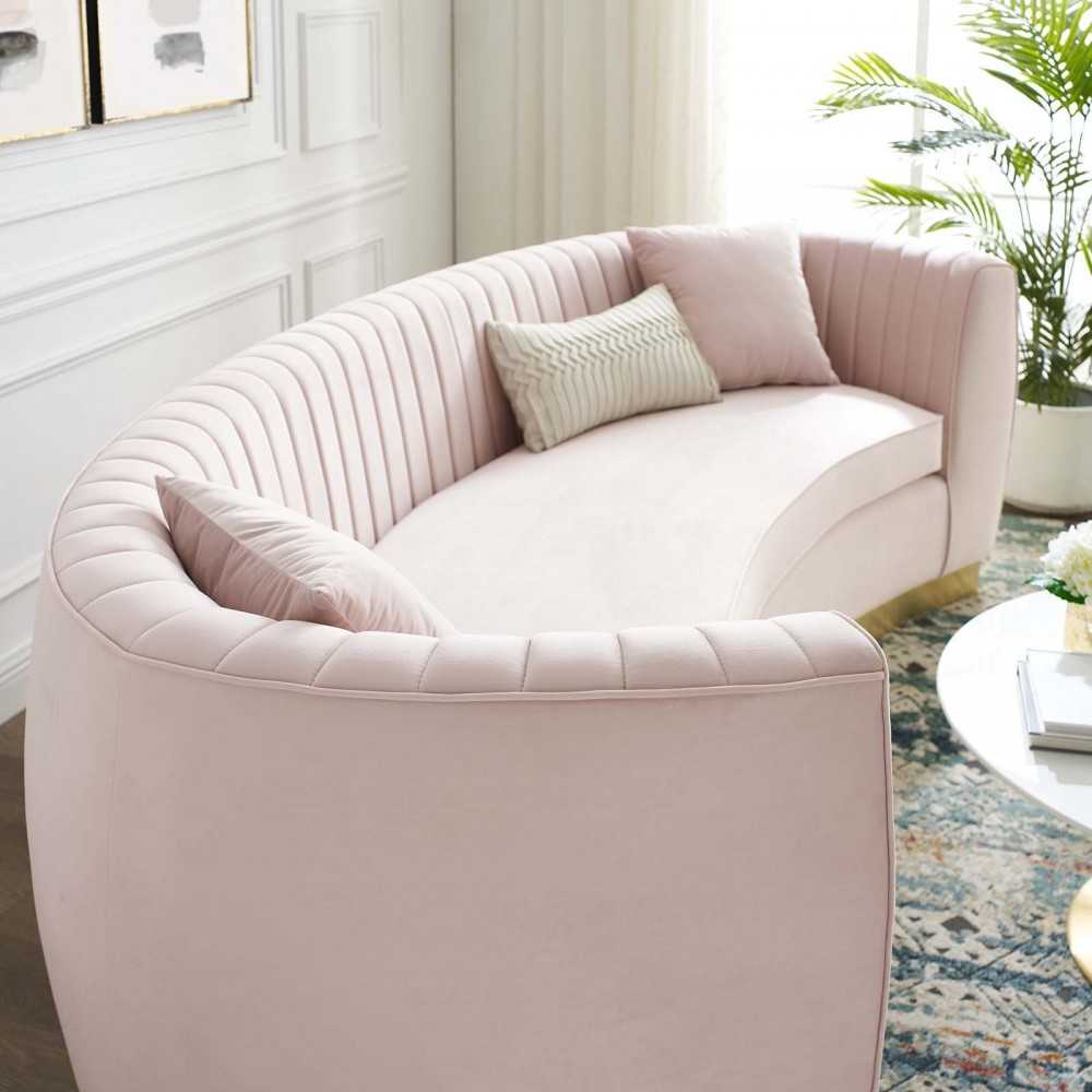Enthusiastic Vertical Channel Tufted Curved Performance Velvet Sofa, Pink