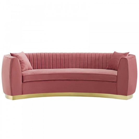 Enthusiastic Vertical Channel Tufted Curved Performance Velvet Sofa, Dusty Rose