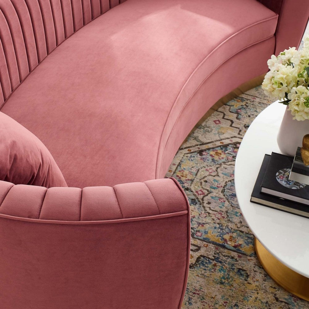 Enthusiastic Vertical Channel Tufted Curved Performance Velvet Sofa, Dusty Rose