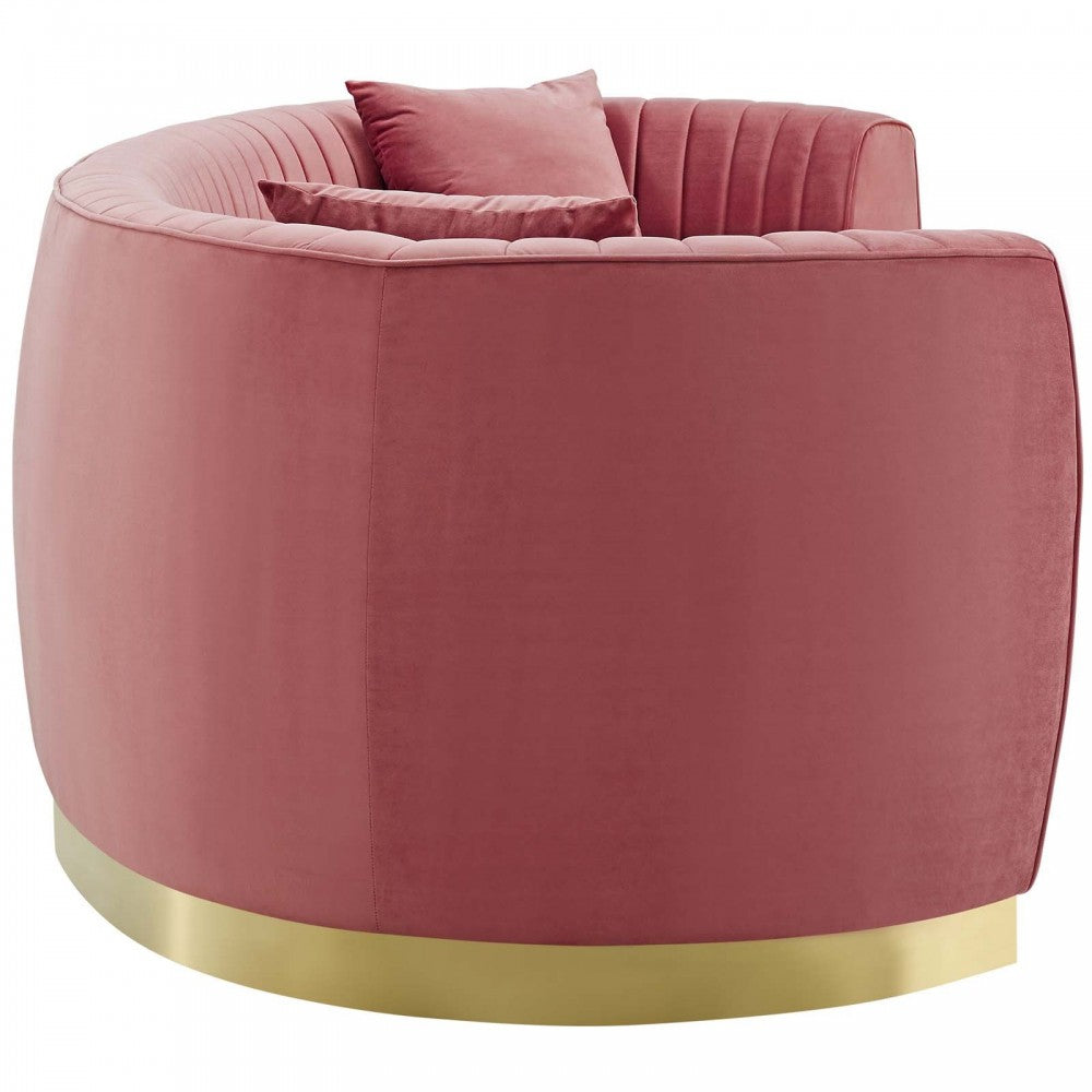 Enthusiastic Vertical Channel Tufted Curved Performance Velvet Sofa, Dusty Rose