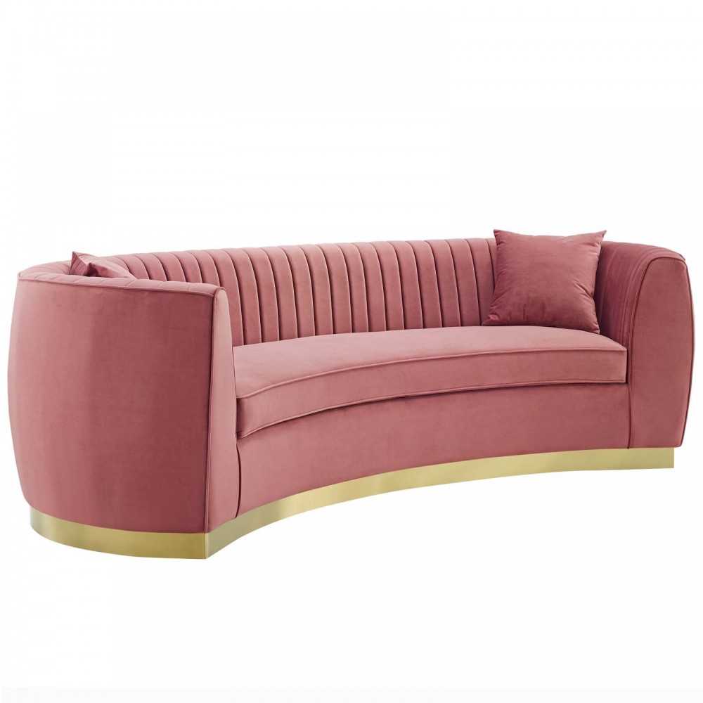 Enthusiastic Vertical Channel Tufted Curved Performance Velvet Sofa, Dusty Rose