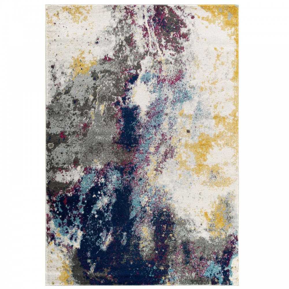 Entourage Adeline Contemporary Modern Abstract 5x8 Area Rug, Blue, Gray, Yellow, Ivory, Pink