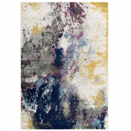 Entourage Adeline Contemporary Modern Abstract 5x8 Area Rug, Blue, Gray, Yellow, Ivory, Pink