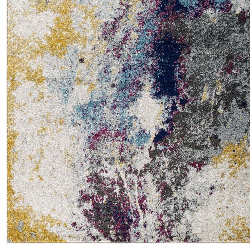 Entourage Adeline Contemporary Modern Abstract 5x8 Area Rug, Blue, Gray, Yellow, Ivory, Pink