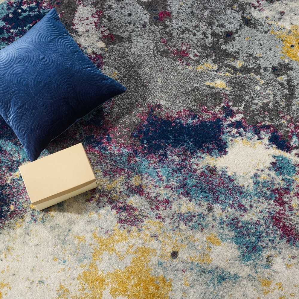 Entourage Adeline Contemporary Modern Abstract 5x8 Area Rug, Blue, Gray, Yellow, Ivory, Pink