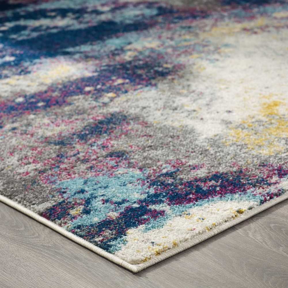 Entourage Adeline Contemporary Modern Abstract 5x8 Area Rug, Blue, Gray, Yellow, Ivory, Pink