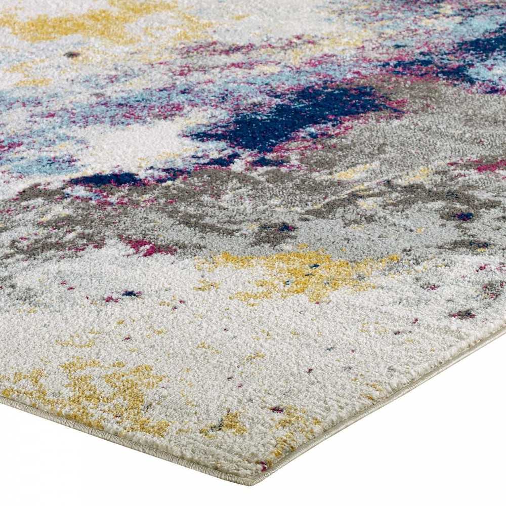 Entourage Adeline Contemporary Modern Abstract 5x8 Area Rug, Blue, Gray, Yellow, Ivory, Pink