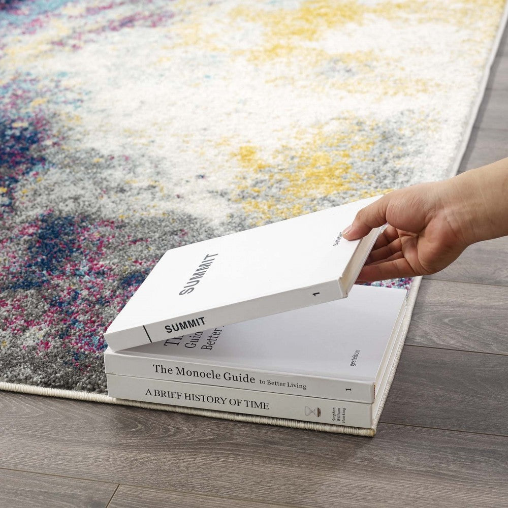 Entourage Adeline Contemporary Modern Abstract 5x8 Area Rug, Blue, Gray, Yellow, Ivory, Pink