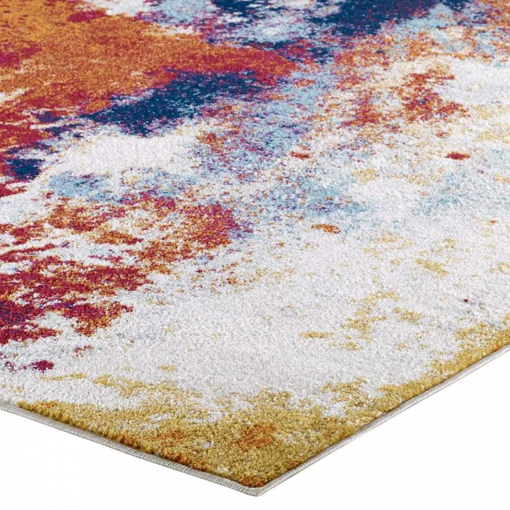 Entourage Adeline Contemporary Modern Abstract 5x8 Area Rug, Red, Orange, Yellow, Blue, Ivory