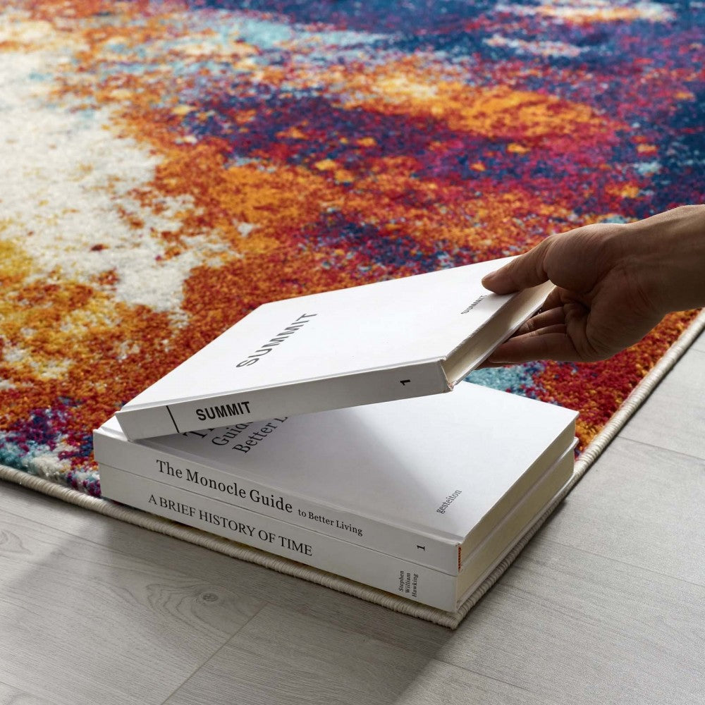 Entourage Adeline Contemporary Modern Abstract 5x8 Area Rug, Red, Orange, Yellow, Blue, Ivory