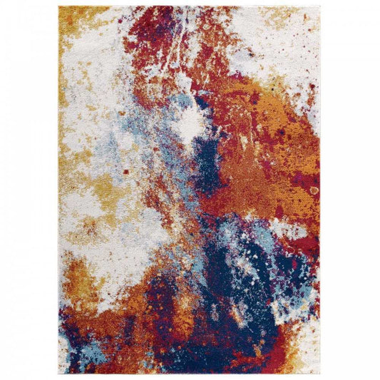 Entourage Adeline Contemporary Modern Abstract 8x10 Area Rug, Red, Orange, Yellow, Blue, Ivory