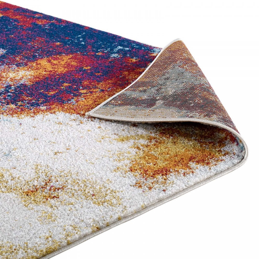 Entourage Adeline Contemporary Modern Abstract 8x10 Area Rug, Red, Orange, Yellow, Blue, Ivory