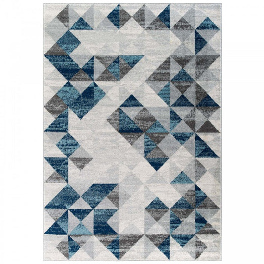Entourage Elettra Distressed Geometric Triangle Mosaic 5x8 Area Rug, Gray and Blue