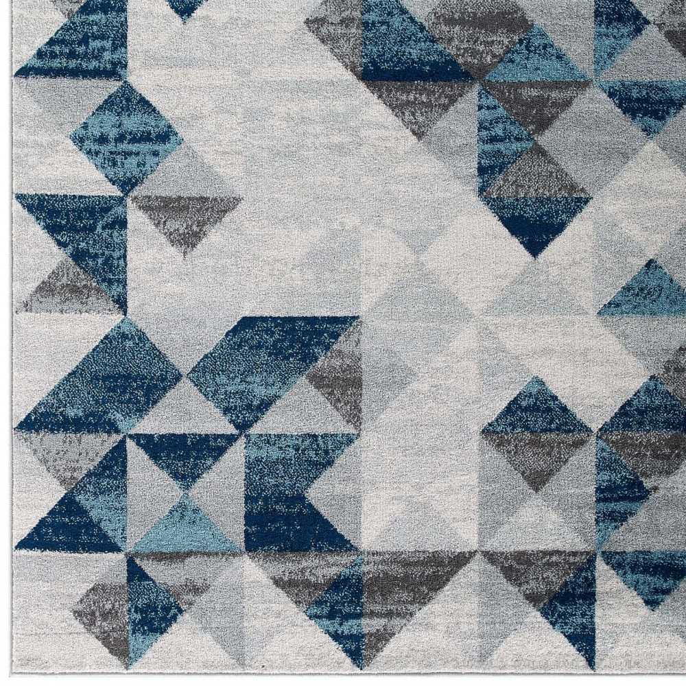 Entourage Elettra Distressed Geometric Triangle Mosaic 5x8 Area Rug, Gray and Blue