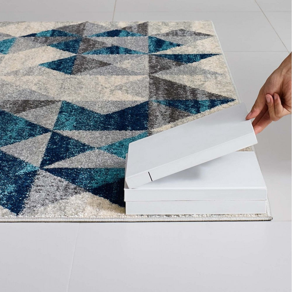 Entourage Elettra Distressed Geometric Triangle Mosaic 5x8 Area Rug, Gray and Blue