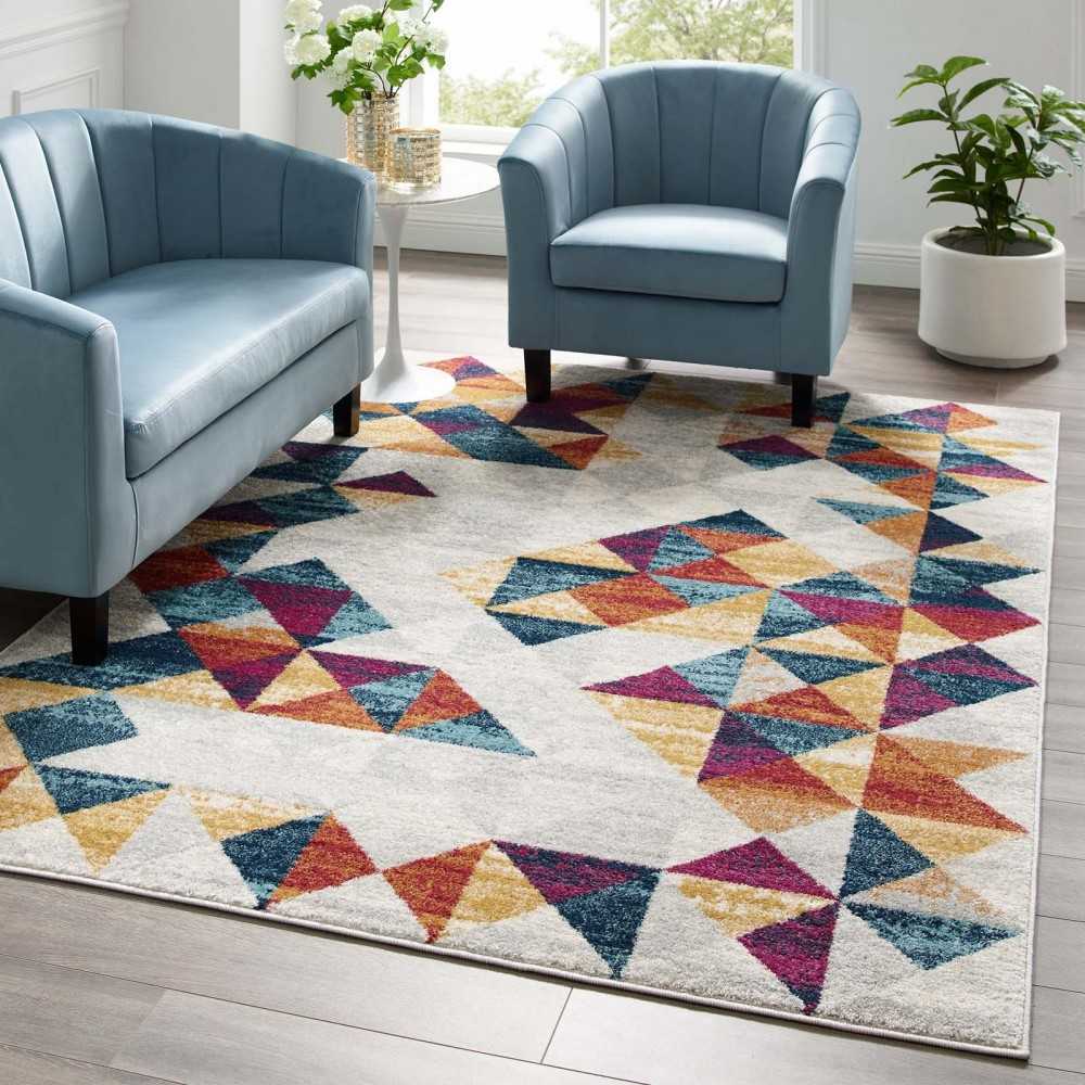Entourage Elettra Distressed Geometric Triangle Mosaic 5x8 Area Rug, Multicolored