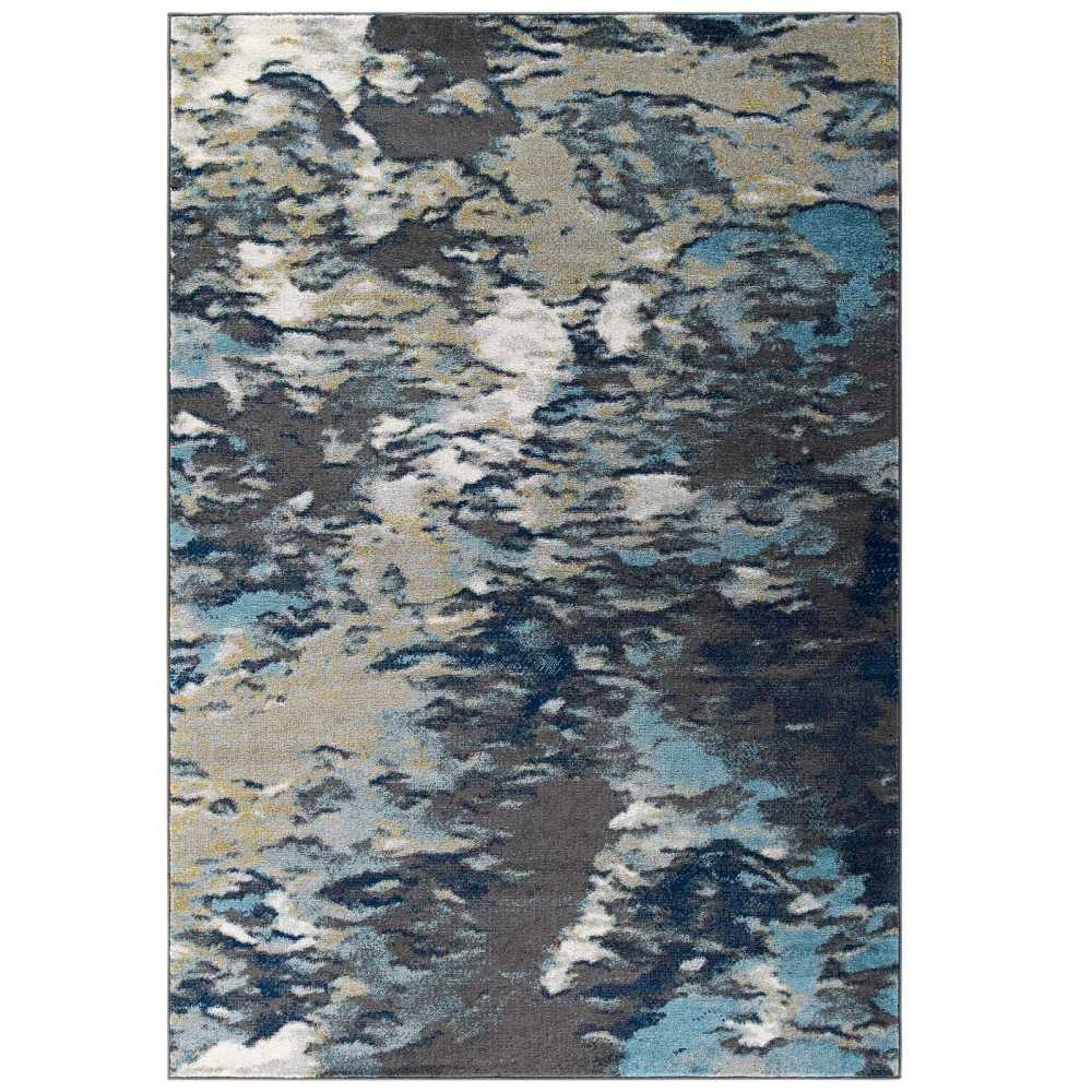 Entourage Foliage Contemporary Modern Abstract 5x8 Area Rug, Blue, Tan, Gray