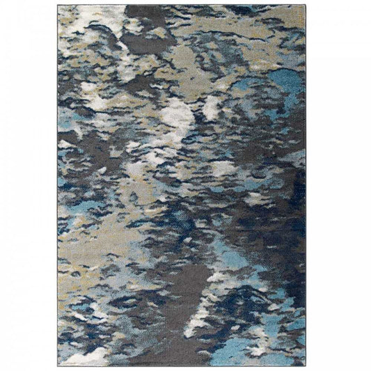 Entourage Foliage Contemporary Modern Abstract 5x8 Area Rug, Blue, Tan, Gray