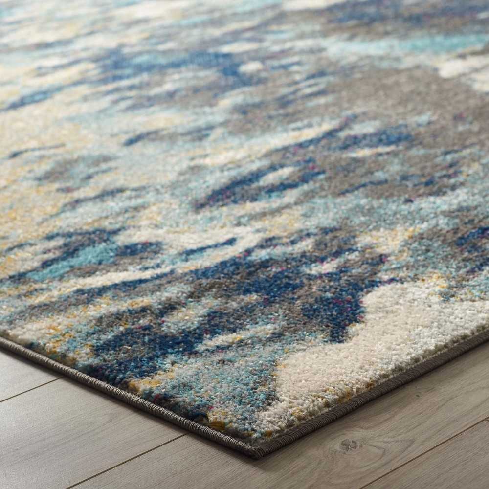 Entourage Foliage Contemporary Modern Abstract 5x8 Area Rug, Blue, Tan, Gray