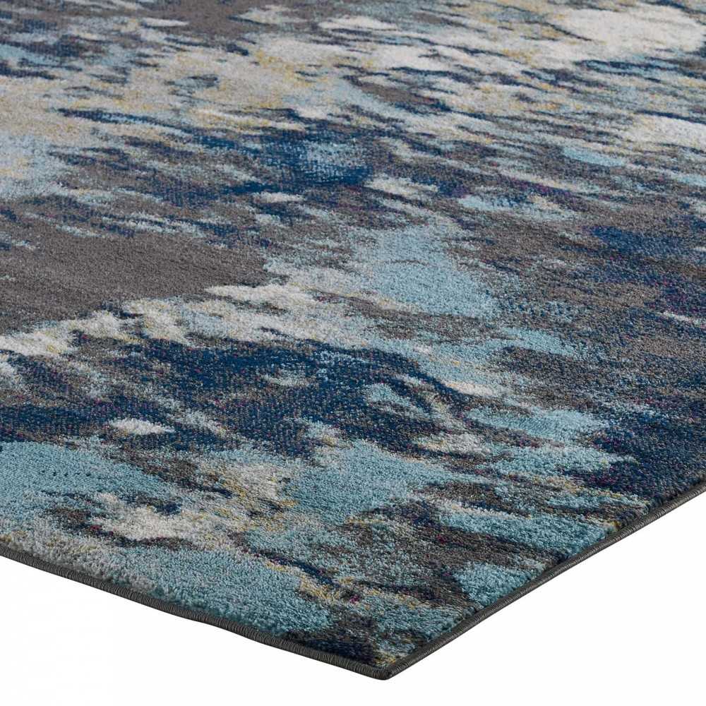 Entourage Foliage Contemporary Modern Abstract 5x8 Area Rug, Blue, Tan, Gray