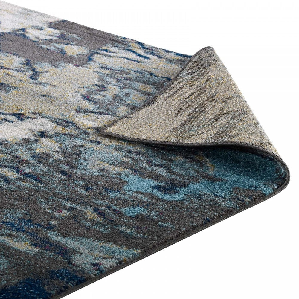 Entourage Foliage Contemporary Modern Abstract 5x8 Area Rug, Blue, Tan, Gray