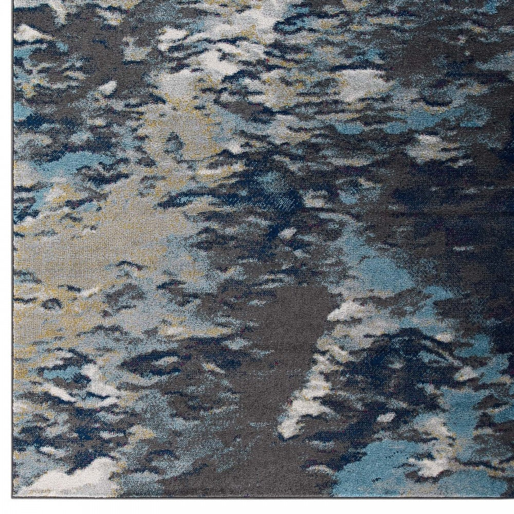 Entourage Foliage Contemporary Modern Abstract 5x8 Area Rug, Blue, Tan, Gray