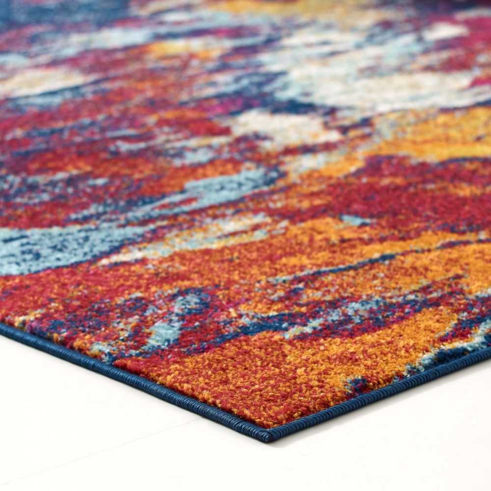 Entourage Foliage Contemporary Modern Abstract 5x8 Area Rug, Blue, Orange, Yellow, Red