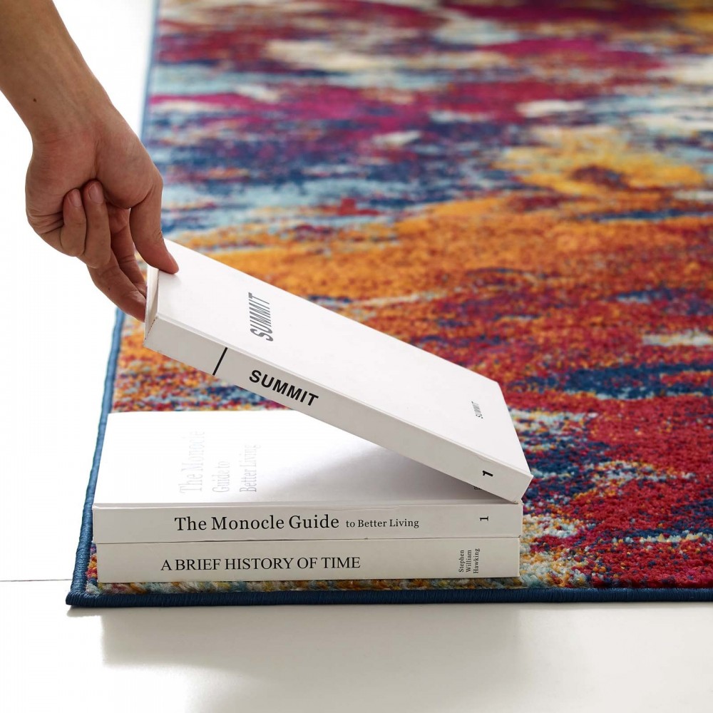 Entourage Foliage Contemporary Modern Abstract 5x8 Area Rug, Blue, Orange, Yellow, Red