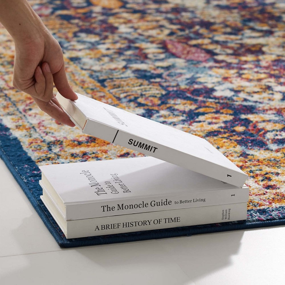 Entourage Jessa Distressed Vintage Floral Lattice 8x10 Area Rug, Blue, Orange, Yellow, Red