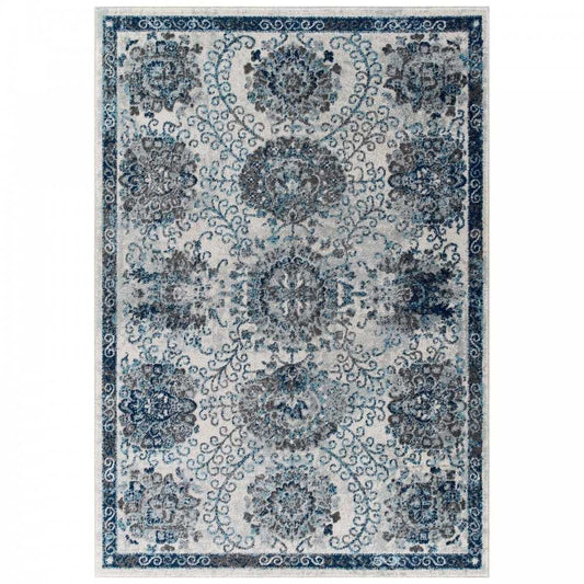 Entourage Kensie Distressed Floral Moroccan Trellis 8x10 Area Rug, Ivory and Blue