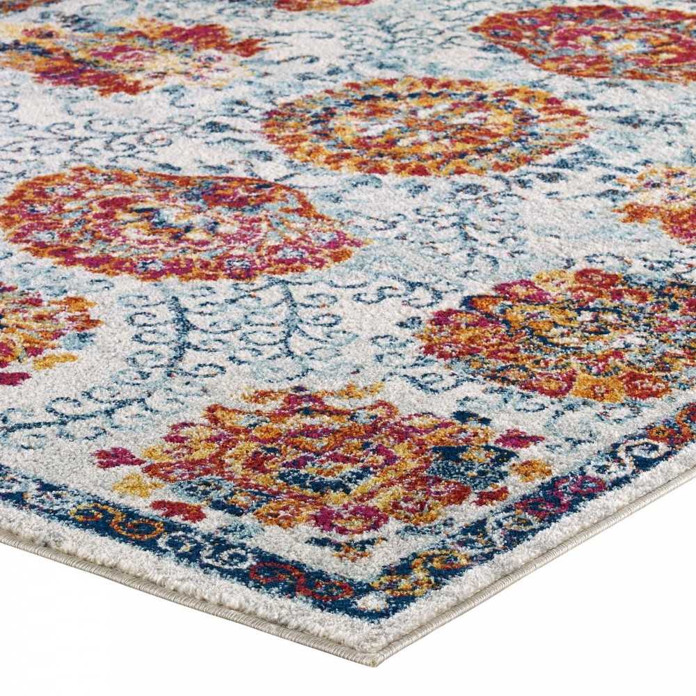 Entourage Kensie Distressed Floral Moroccan Trellis 8x10 Area Rug, Ivory, Blue, Red,Orange,Yellow
